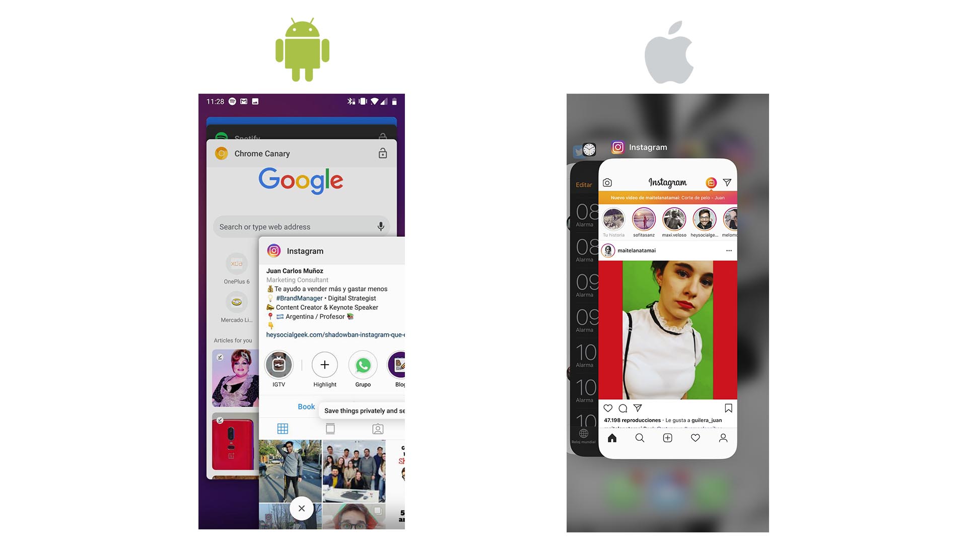 Recientes en Android y iPhone